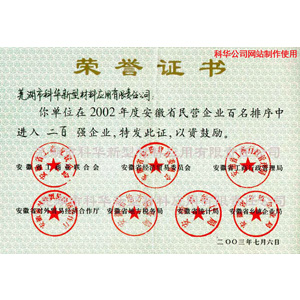 安(ān)徽省民營(yíng)企業(yè)二百(bǎi)強